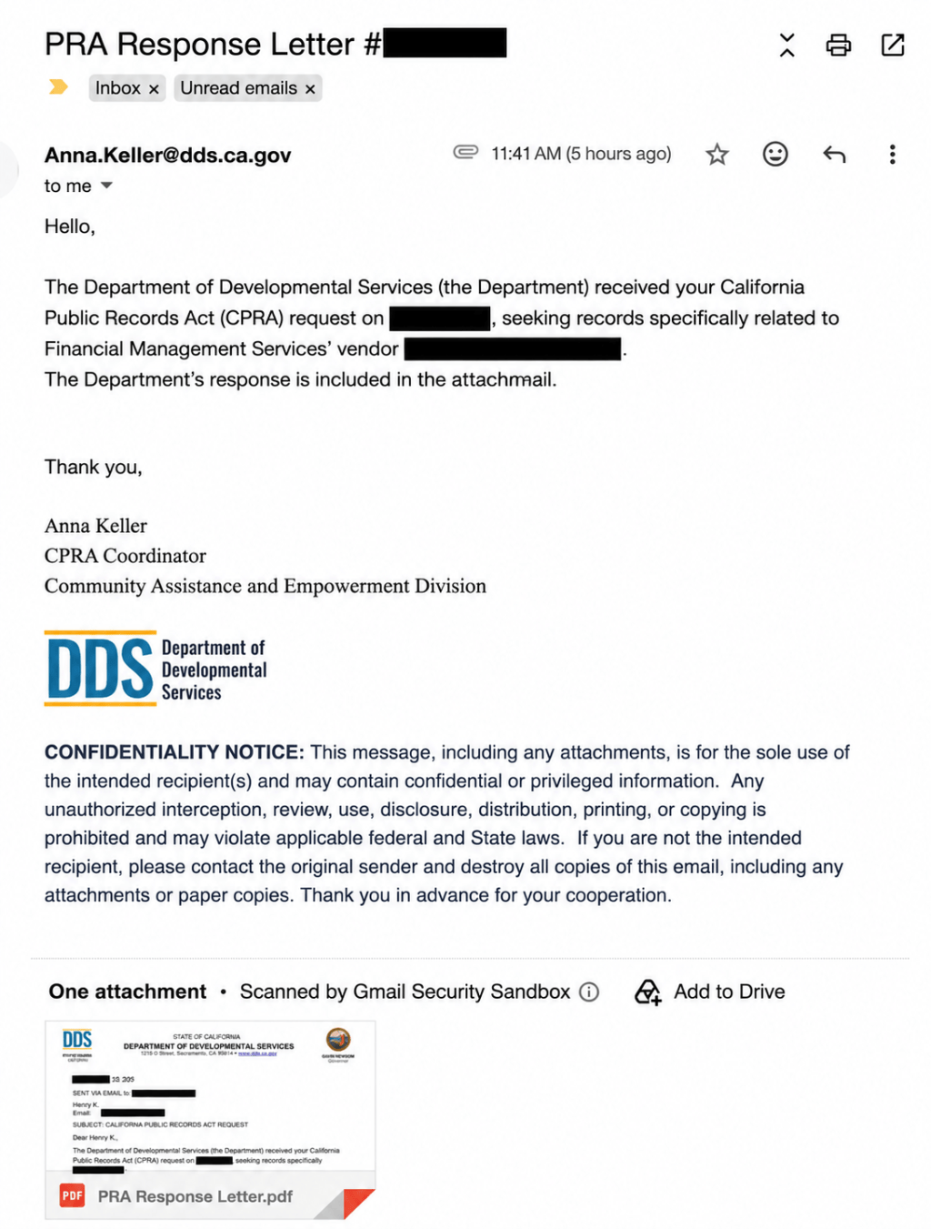 California SDP people, is your Financial Management Service just a P.O. Box with a Google Voice number?